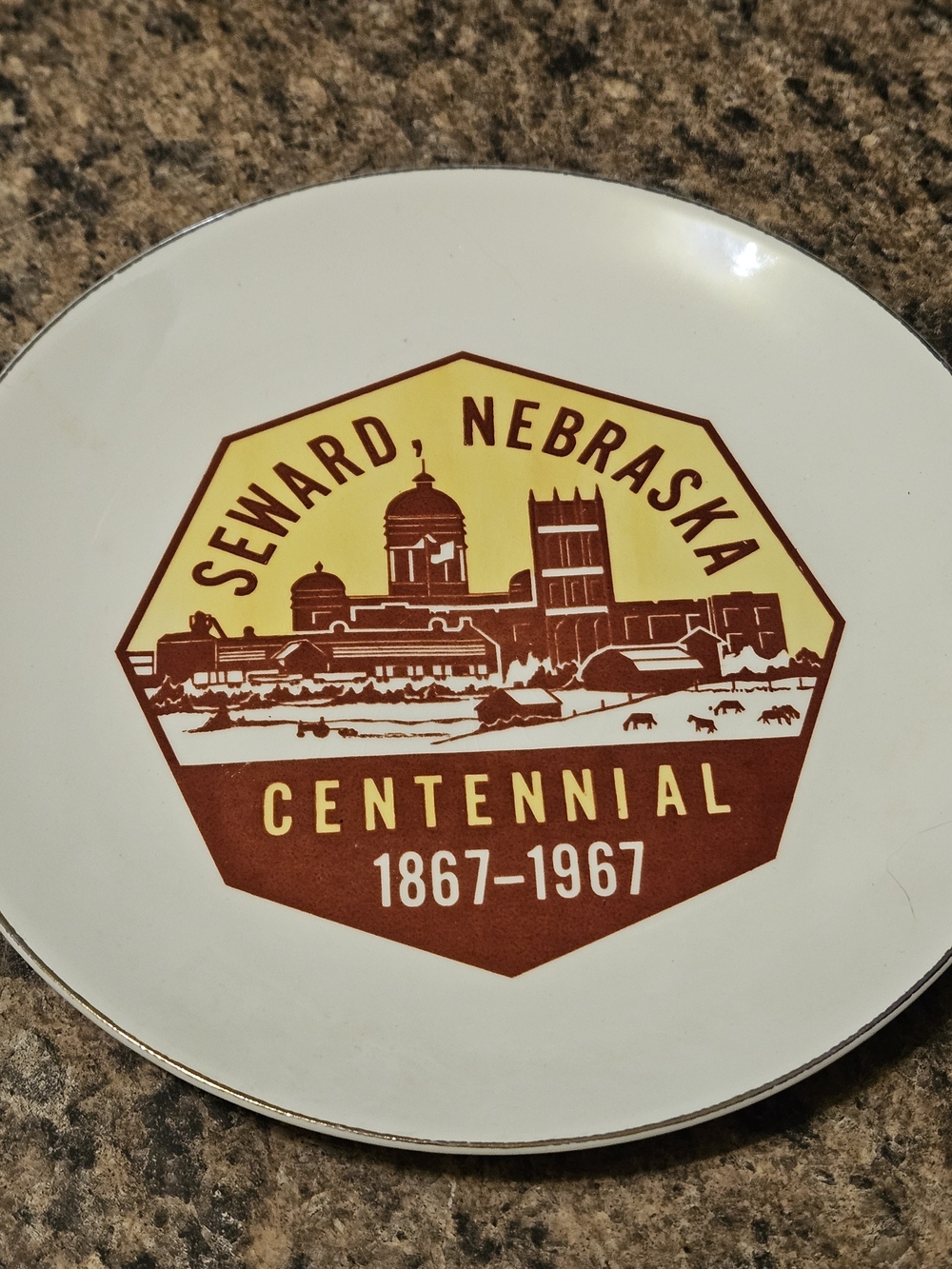 Seward Nebraska Centennial Decorative Plate - White and Brown